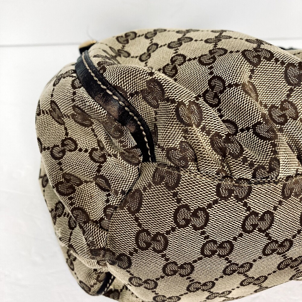 Authentic GUCCI Medium GG Monogram Tan Canvas Sukey Tote Handbag Purse - Picture 15 of 16